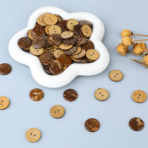100pcs Natural Coconut Shell Buttons Sewing Buttons 2 Hole Big Buttons, 3/4 Inch Brown Wooden Buttons for Crafts Sewing, Shirt, Clothing Replaceme...