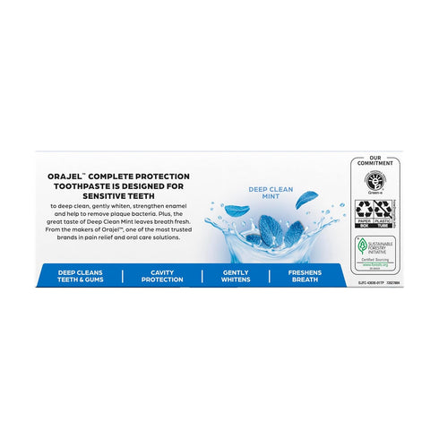 Orajel Complete Protection Deep Cleaning Sensitive Toothpaste, Gently Whitens Teeth, Anticavity Fluoride Toothpaste for Adults, Deep Clean Mint Fl...
