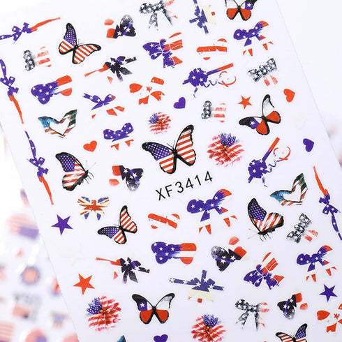 4th of July Nail Art Stickers Decals, American Flag Patriotic Independence Day 3D Nail Stickers Nail Supply USA Flags Heart Star Design Nail Decal...