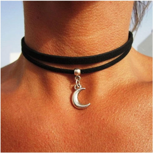 Black Velvet Moon Choker Necklace for Women Gothic Moon Layered Necklaces Black Velvet Moon Pendant Necklace Handmade Boho Crescent Necklace...