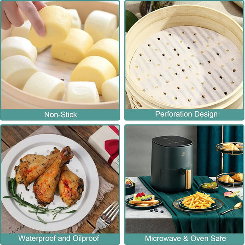 Air Fryer Liners Disposable Parchment Paper, Numola 100 Pcs Airfryer Sheets, 9 Inch White Non-stick Steamer Liner for Oven, Microwave, Bamboos Ste...