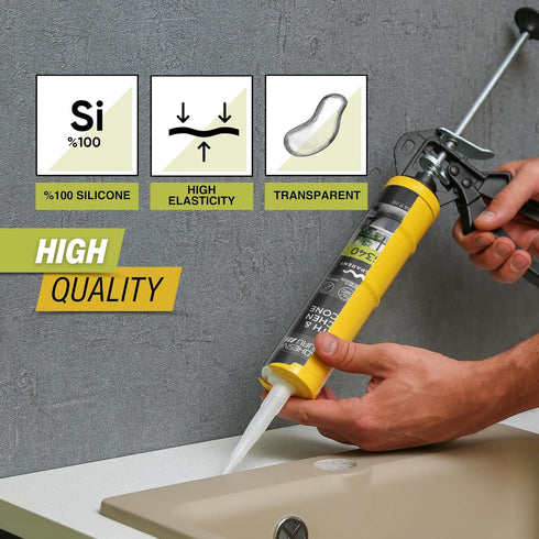 Adhesive Guru AG340 Clear Silicone Sealant (10.14 fl oz), 100% Silicone Caulk, Weatherproof & Flexible Adhesive Sealant for Bath and Kitchen, 1 Pa...