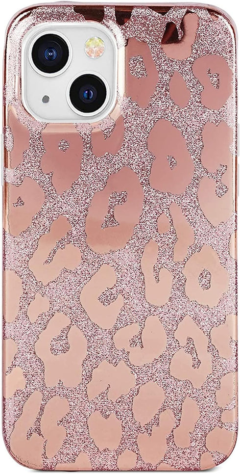 J.west Case Compatiable with iPhone 13 6.1 inch,Shiny Glitter Animal Leopard Print Pattern Exotic Pink Cheetah Design Soft TPU Slim Fit Protective...