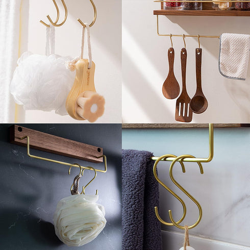 12-Pack 3.95" Brass S Hooks for Hanging – Heavy-Duty S-Shaped Hook for Coffee Cups Mug Coat Clothes Storage Hangers Kitchen Pot Pan Racks...