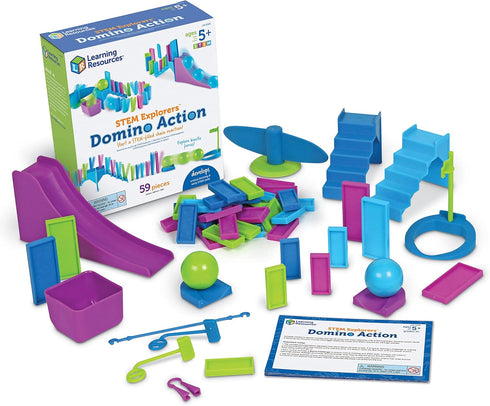 Learning Resources STEM Explorers Domino Action, STEM Toys for Kids, 59 Pieces, Age 5+ Gifts for Boys and Girls, 45 dominos, 10 double-sided chall...