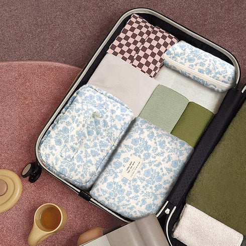 3Pcs Cotton Quilted Makeup Bag Large Travel Cosmetic Bag Coquette Makeup Pouch Cute Aesthetic Floral Toiletry Bag for Women Girls...