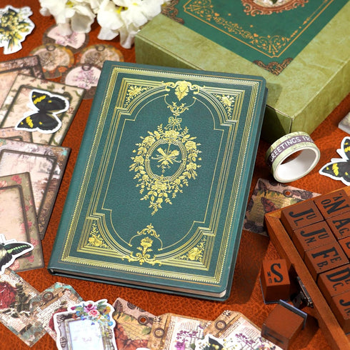 Funto Scrapbooking Kit (185 PCS), Medieval Chapter - Green Forest, Ideal Gift Box Packaging, Perfect for Bullet Scrapbooking Materials, Planner DI...