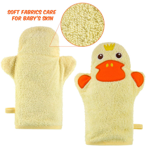 2 Pieces Baby Bath Mitt Washcloths with Cute Animal Designs Yellow Duck Shark Towel Gentle Soft Scrub for Toddler Bath and Shower...