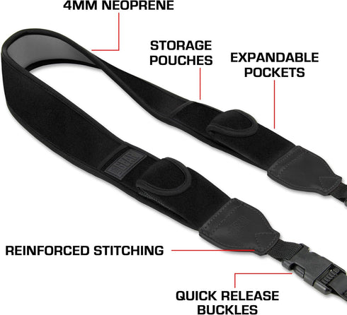 USA Gear TrueSHOT Neck Strap Neoprene Camera Straps - Padded Camera Strap, Pockets, and Quick Release Buckles - Compatible with Canon, Nikon, Sony...