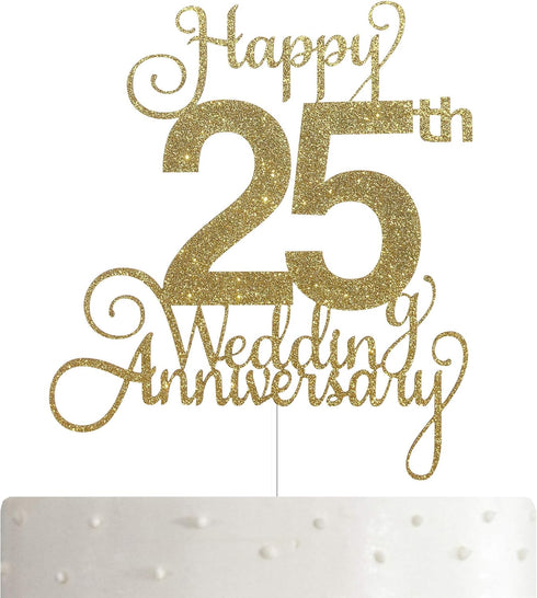ALPHA K 25th Wedding Anniversary Cake Topper, Wedding Anniversary Party Decoration with Premium Gold Glitter...