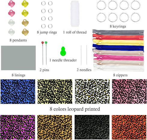 AOUXSEEM 8 Set Sewing Zipper Coin Purse Making Kit for Beginners Learn to Sew, Shiny Leopard Fabric DIY Small Pouch Bag Crafts Supplies for Women ...