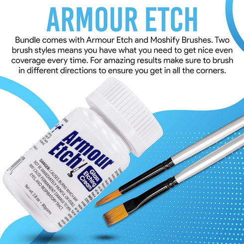Armour Etch Glass Etching Cream - Starter 2.8oz Size - Bundled with Moshify Application Brushes...