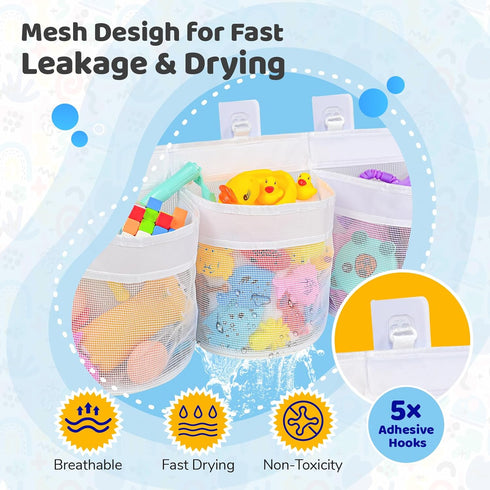 Bathroom Bath Toy Storage for Bathtub, Baby Bath Tub Toys Holder, Kids Mesh Shower Toy Organizer Basket...