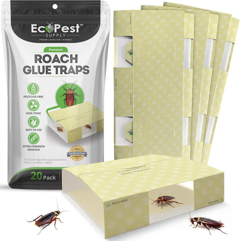 Roach Trap – 20 Pack | Sticky Indoor Glue Traps for Roaches and Other Bugs and Crawling Insects | Adhesive Cockroach Motel, Bait Trap, Monitor, Ki...