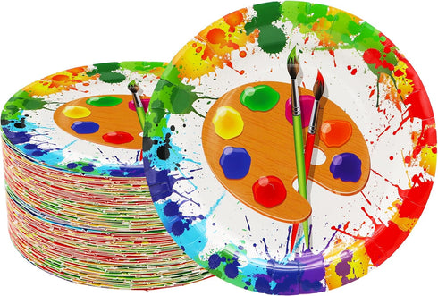 50 Pcs Art Paint Paper Plates Art Painting Party Supplies 7" Art Paint Dessert Plates Art Painting Plates for Painting Theme Baby Shower Art Paint...