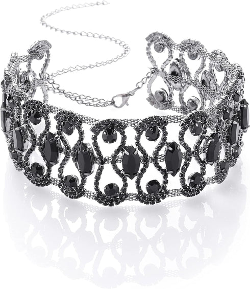 Rhinestone Necklace Choker Black Crystal Collar Wedding Bridal Choker Sparkly Neck Jewerly Accessories for Women...