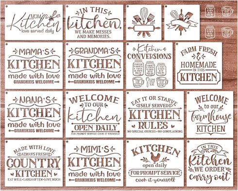 Farmhouse Stencils for Painting on Wood Kitchen Paint Stencils Flower Farm Vintage Sign Craft Stencils for Wood Burning Projects Reusable Wall Fab...