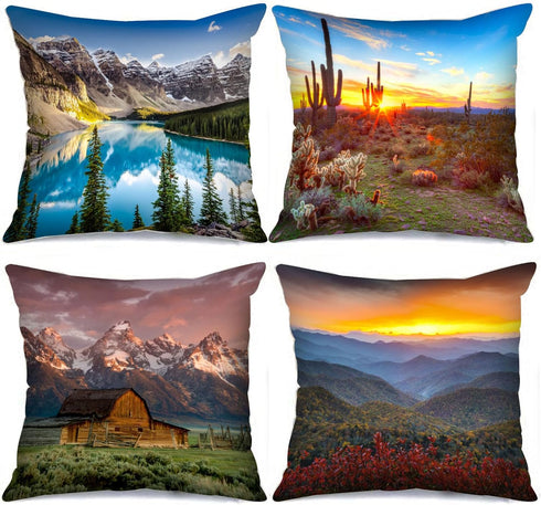 Tucocoo Landscape Throw Pillow Covers 18x18 inches Set of 4, Mountain Nature Scenery Decorative Cushion Cases Arizona Desert Saguaro Modern Decor ...
