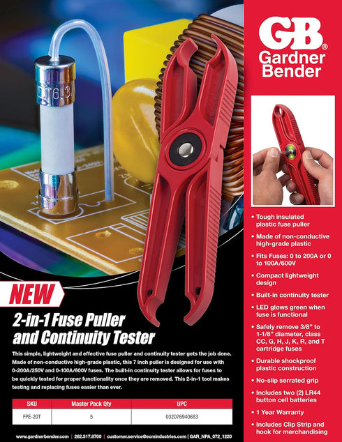 Gardner Bender FPE-20T Fuse Puller and Continuity Tester, Red...
