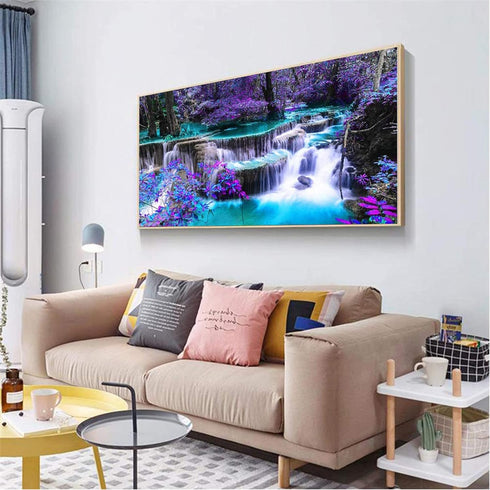 YALKIN 5D Diamond Painting Kits for Adults DIY Large Waterfall Full Round Drill (35.5 x 15.7 inch) Pictures Arts Paint Kits Diamond Painting Kits ...