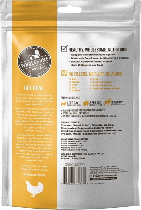 Wholesome Pride Functional Dog Immune Support Chicken Recipe Jerky Bites Dog Treats - 8 oz...