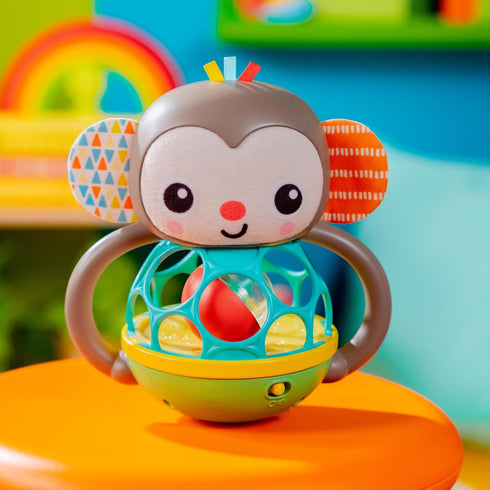 Bright Starts Grab & Giggle Monkey Light-Up Musical Rattle Toy with Easy-Grasp Oball, Ages 6 Months+, Unisex...