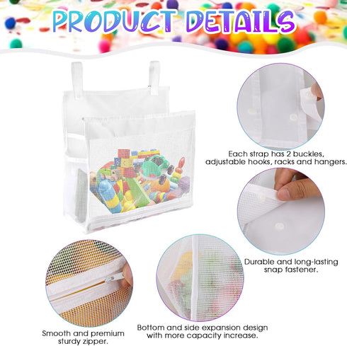 Baby Bath Toy Organizer Bathtub Toy Holder Shower Caddy 14× 11 × 6 inches Toy Storage Net Bags with 2 Side Pockets Hanging bag Multi-use Bathroom ...