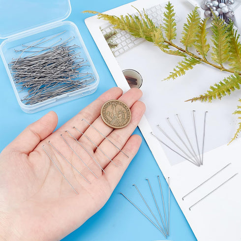 PH PandaHall About 168 Pcs 304 Stainless Steel Flat Head Findings Eye Pin Length 2 Inch 23-Gauge for Jewelry Making...