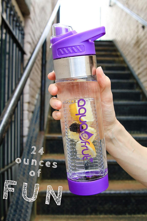 NEW AquaFrut Bottom Loading Fruit Infuser Water Bottle - BPA Free Tritan Plastic - Leak Proof - 24 OZ - Infusion Recipe eBook (Purple)...