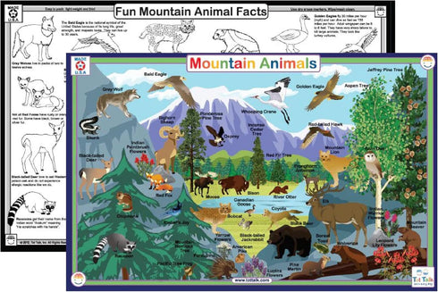 Tot Talk Mountain Animals Educational Placemat for Kids – Made in USA – Durable, Double-Sided, Learning Placemat with Mountain Wildlife & Nature F...