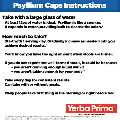 Yerba Prima Psyllium Husks Caps, 625 mg, 400 Capsules - Natural Fiber for Men and Women - Regularity Support Supplement...
