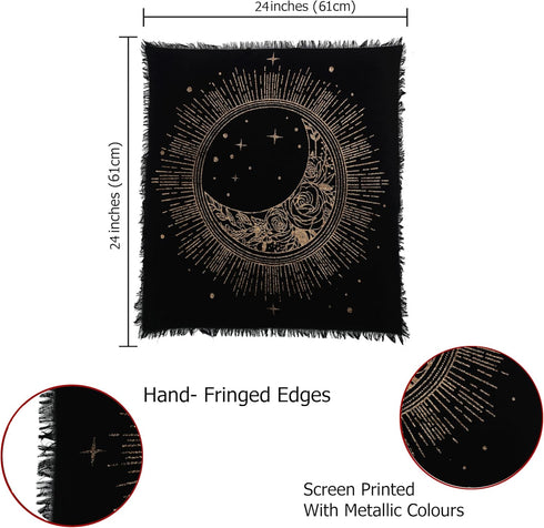 Indian Consigners Altar Cloth Sun Moon Star Witchcraft Alter Tarot Spread Top Cloth Wiccan Square Spiritual 24 by 24 Sacred (Golden Sun Moon Star)...