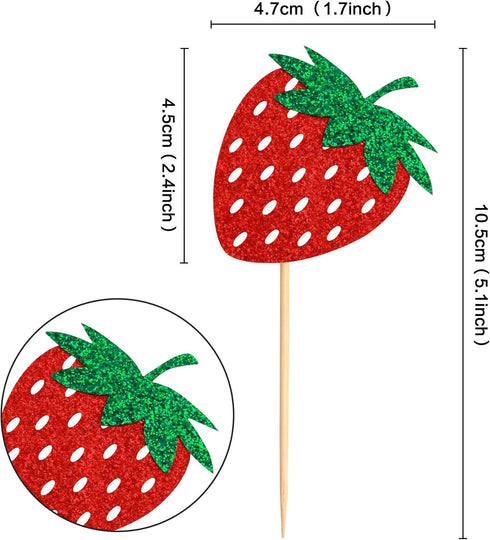 36 Pack Red Strawberry Cupcake Toppers Strawberry Theme Party Cupcake Picks for Birthday Wedding Party Baby Shower Summer Garden Party Decoration ...
