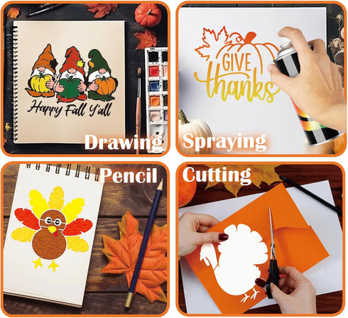 Fall Stencils Autumn Thanksgiving Stencils for Painting on Wood Crafts Pumpkin Template Paint Stencils for Door Mats Wood Burning Art Craft Canvas...