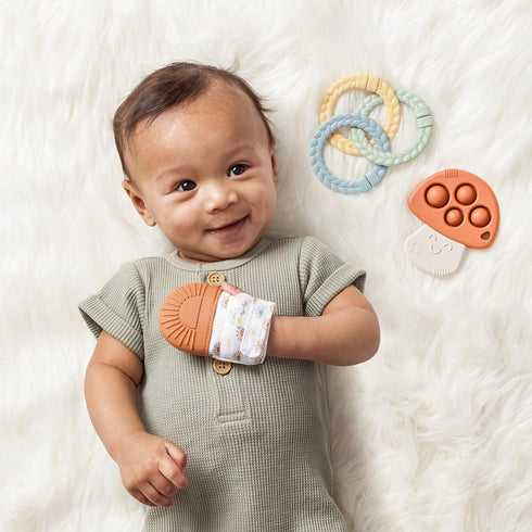 Itzy Ritzy's Teething Gift Set; includes 1 Teething Mitt, 1 Popper Toy & 3 Linking Rings...