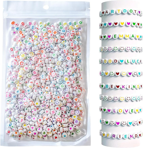 985 Pieces Letter Beads Kit,28 Styles Friendship Bracelet Kit Alphabet Beads Smiley Face Beads for Bracelets Jewelry Making Kit (White Bead Color ...
