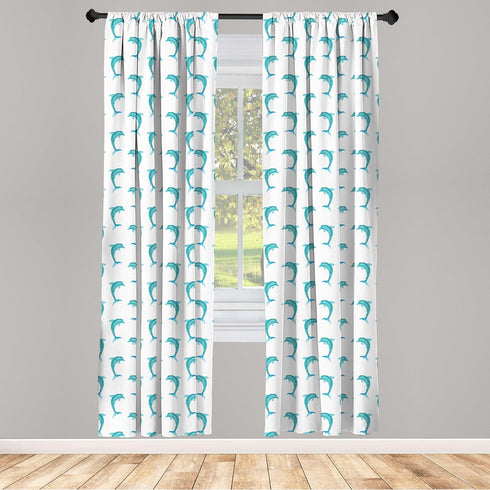 Ambesonne Sea Animals Window Curtains, Aqua Watercolor Art Dolphin Ocean Playful Marine Underwater Theme, Lightweight Decor 2-Panel Set with Rod P...