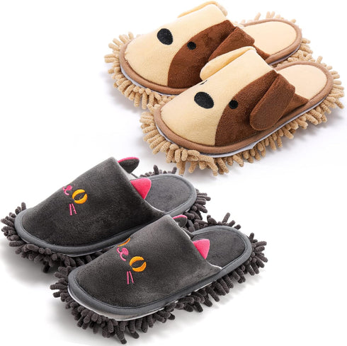 Bekith 2 Pairs Microfiber Cleaning Mop Slippers, Washable Detachable Mop Slippers for Floor Cleaning, House Mop Shoes Men and Women Dusting Slippe...
