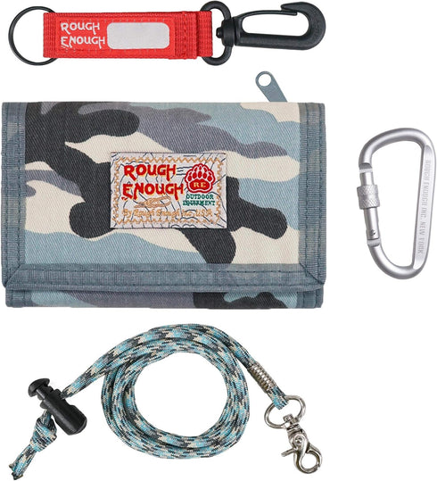 Rough Enough Kids Wallet for Boys Teen with Neck Lanyard Keychain Blue Camo Canvas...