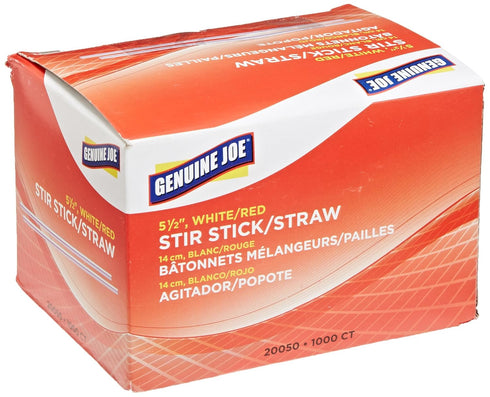 Genuine Joe GJO20050 Plastic Stir Stick, 5-1/2" Length, White/Red (Box of 1000)...