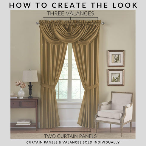 Elrene Home Fashions Versailles Room-Darkening Faux-Silk Waterfall Window Valance, Accessory for Bedroom or Living Room Windows with Rod Pocket Ta...