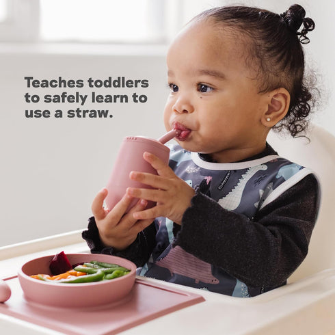 ezpz Mini Cup + Straw Training System - 9 Months+ (Coral) - 100% Silicone Training Cup for Infants + Toddlers - Designed by a Pediatric Feeding Sp...