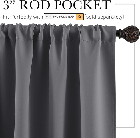 RYB HOME Short Blackout Curtains for Kitchen, Solid Half Window Treatment for Bedroom Energy Saving Privacy Shade for RV Camper Bathroom Basement,...