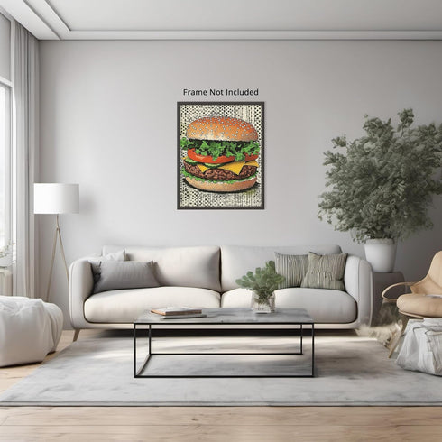 Posterizer 1 pcs-A juicy colorful hamburger-comic book inspired food art -3-Kitchen & Bar Art Art for Cafe, Restaurant, Coffee Bar - unframed wal...