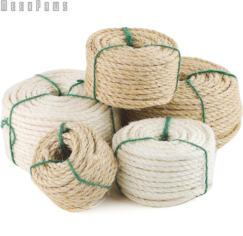 MEEXPAWS Natural Strong Sisal Rope Replacement for Cat Scratching Posts for Winding Easy & Tight |4mm Diameter | Brown | 164FT...