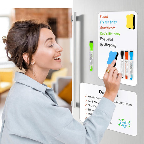 2PCS Small Magnetic Dry Erase Board Sheet for Refrigerator, Fridge Whiteboard for Kitchen, 12"x8" White Board Organizer and Planner with Stain Res...