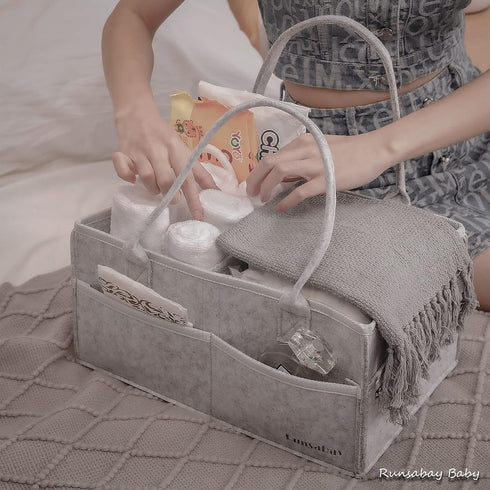 Runsabay. Nursery Basket-Baby Diaper Caddy Organizer for Changing Table-Portable Holder Tote Bag-Car Organizer with Removable Divider-Best Shower ...
