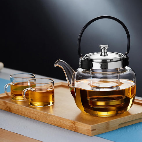 Unbreakable Glass Teapot with Infuser and Lid 1200ml/42.2oz,Heat Resistant Borosilicate Glass Tea Kettle for Blooming Loose Leaf Tea,Mike,Coffee,S...