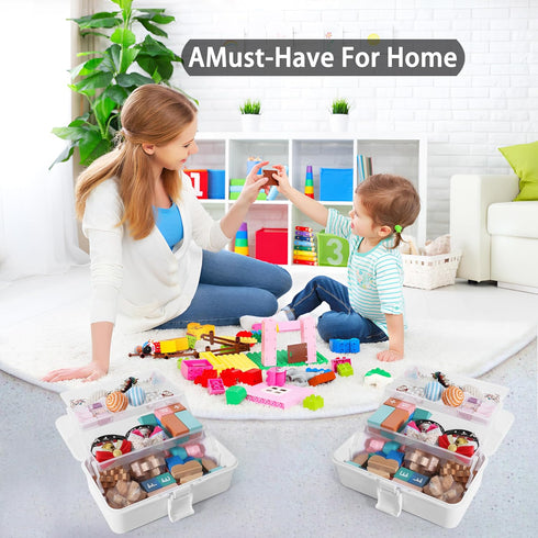 Flower River 11(in) Versatile Three-Layer Folding Organizer Box,Ideal for Art & Crafts,Toys,Sewing Supplies,Jewelry and Tools,Storage with Dual Tr...