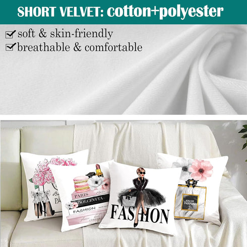 Set of 4 Pink Throw Pillow Covers 18x18 Fashion Cute Decorative Pillow Covers Bed Sofa Couch Pillow Covers Pink Flower Gold Perfume Lipstick Paris...